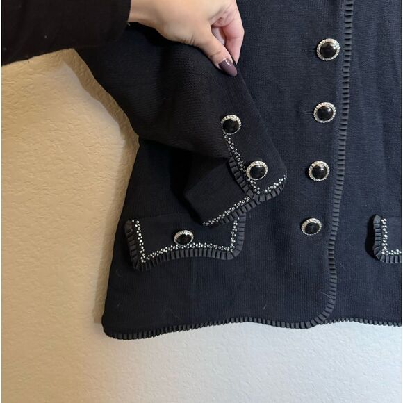 Vintage St. John Evening by Marie Grey Santana Knit Blazer Jacket Sz 12 Black - Picture 4 of 9